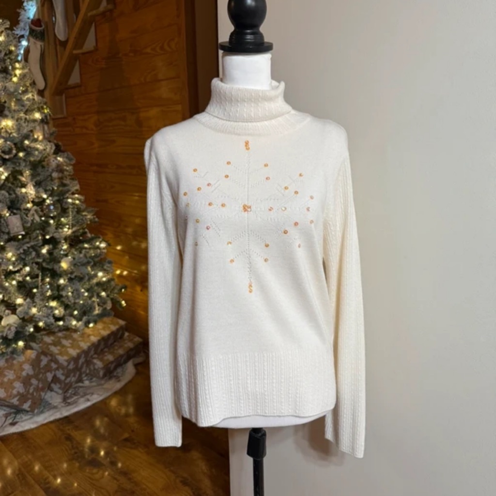 Norton Mcnaughton Ivory Turtleneck Sweater With Subtle Gold Details